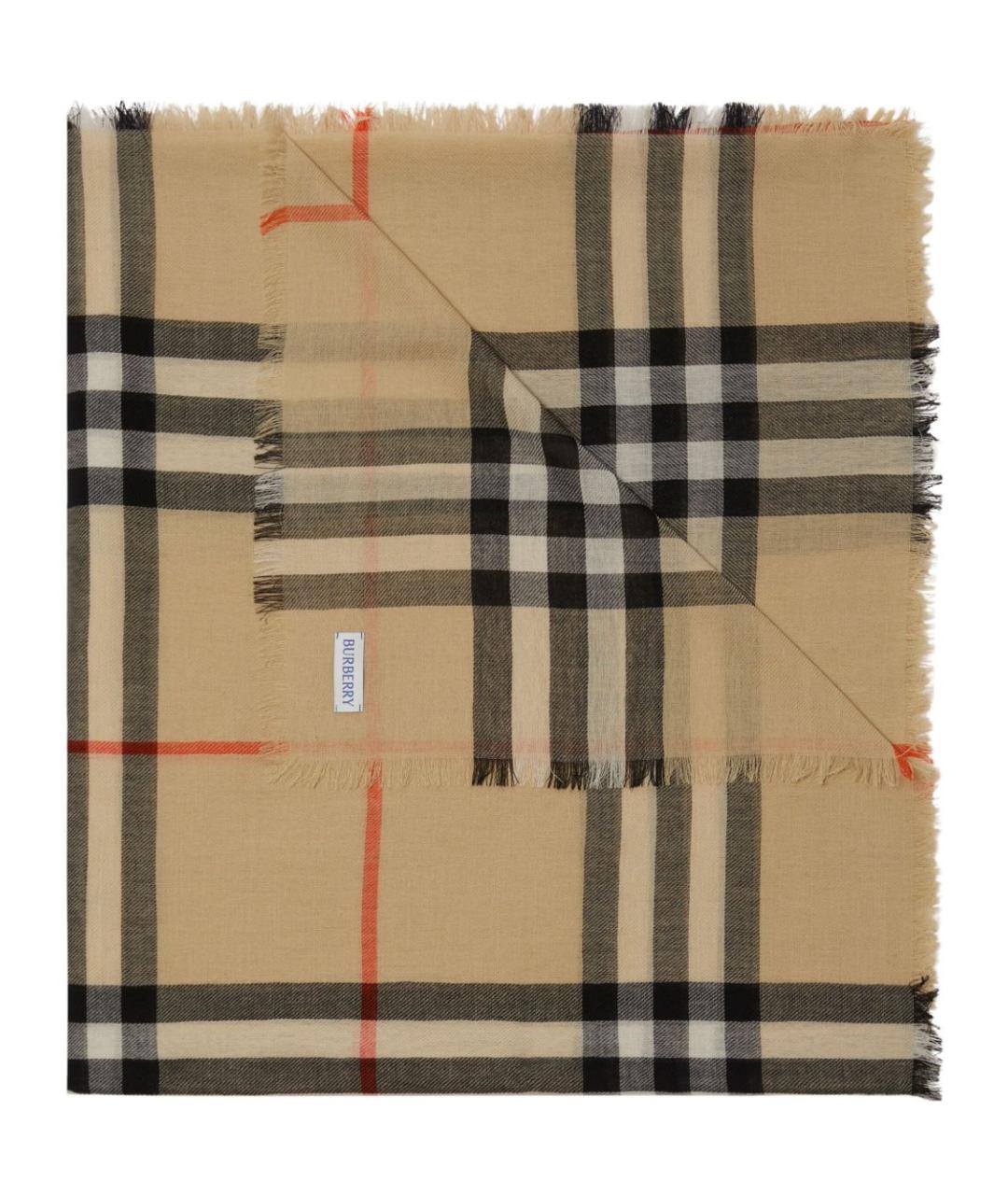 BURBERRY Бежевый шерстяной шарф, фото 1