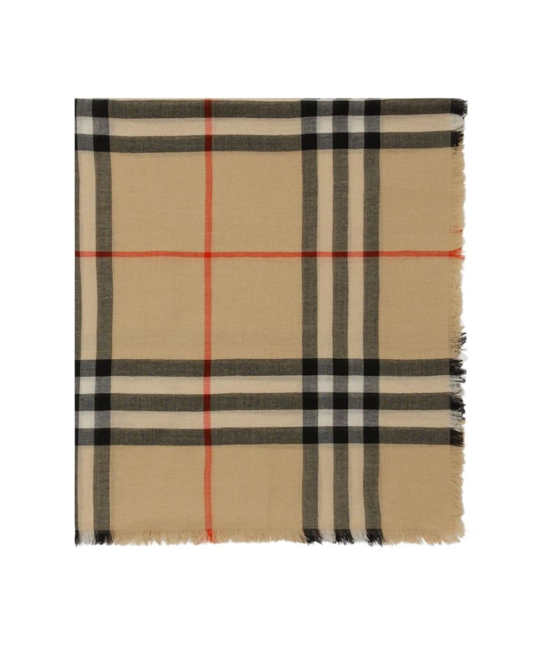 BURBERRY Бежевый шерстяной шарф, фото 3