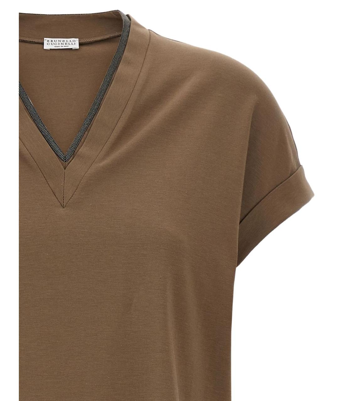 BRUNELLO CUCINELLI Коричневая хлопковая футболка, фото 2