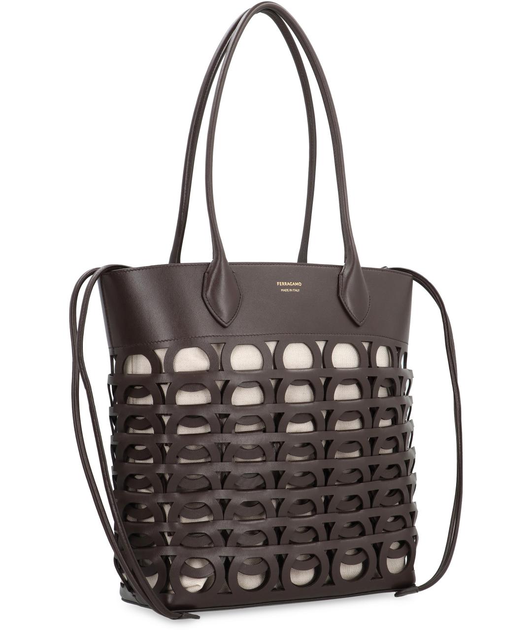 FERRAGAMO Коричневая кожаная сумка тоут, фото 2