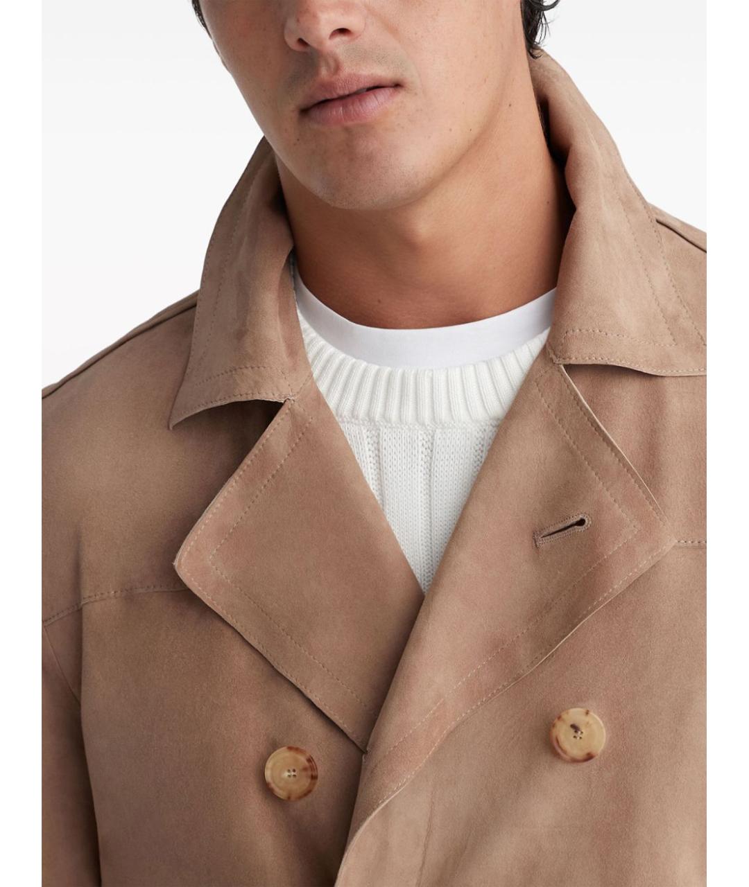 BRUNELLO CUCINELLI Бежевое замшевое пальто, фото 4