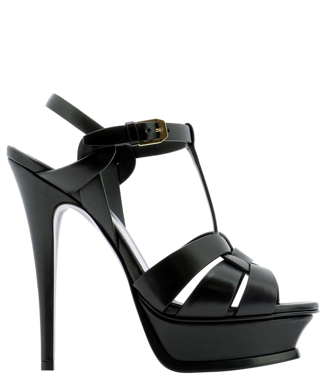 SAINT LAURENT Черные кожаные босоножки, фото 1