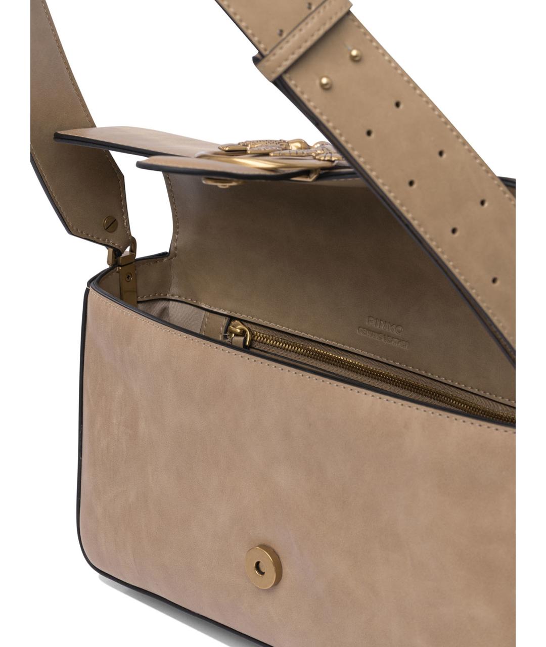 PINKO Бежевая кожаная сумка через плечо, фото 5