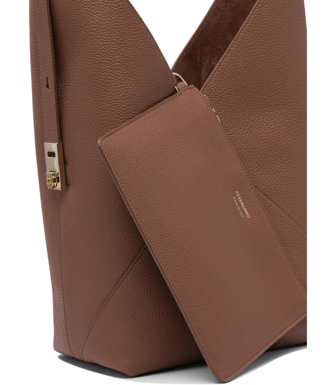 FERRAGAMO Коричневая кожаная сумка через плечо, фото 4