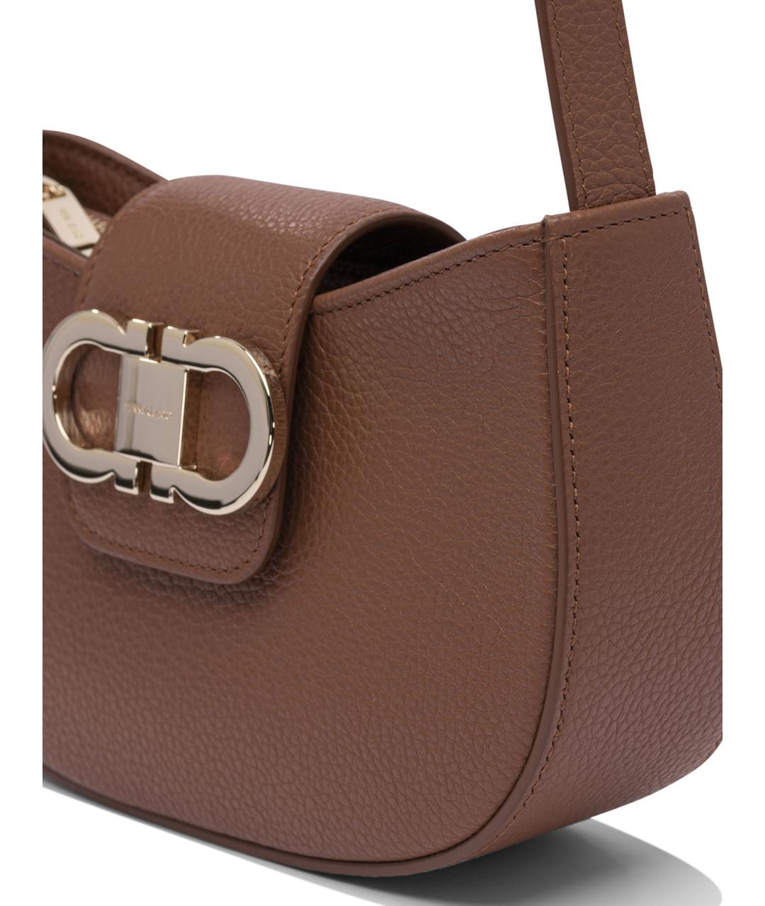 FERRAGAMO Коричневая кожаная сумка через плечо, фото 4