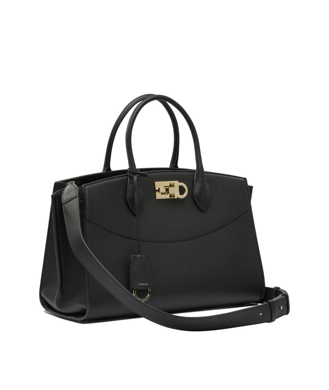 FERRAGAMO Черная кожаная сумка тоут, фото 2