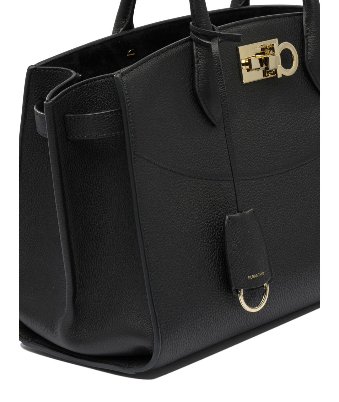 FERRAGAMO Черная кожаная сумка тоут, фото 4