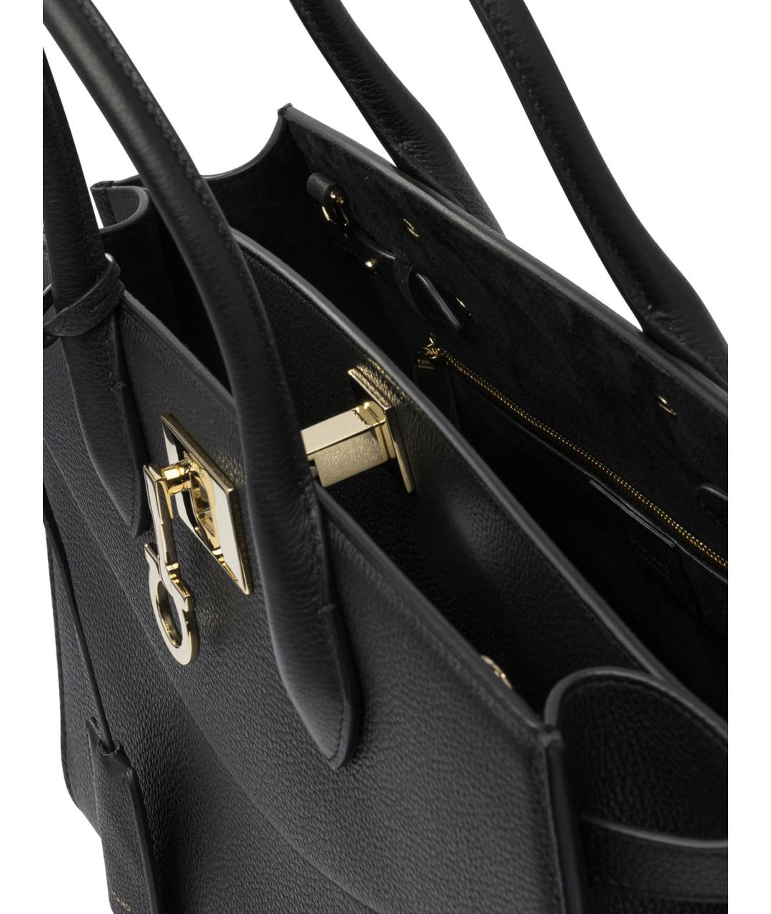 FERRAGAMO Черная кожаная сумка тоут, фото 5