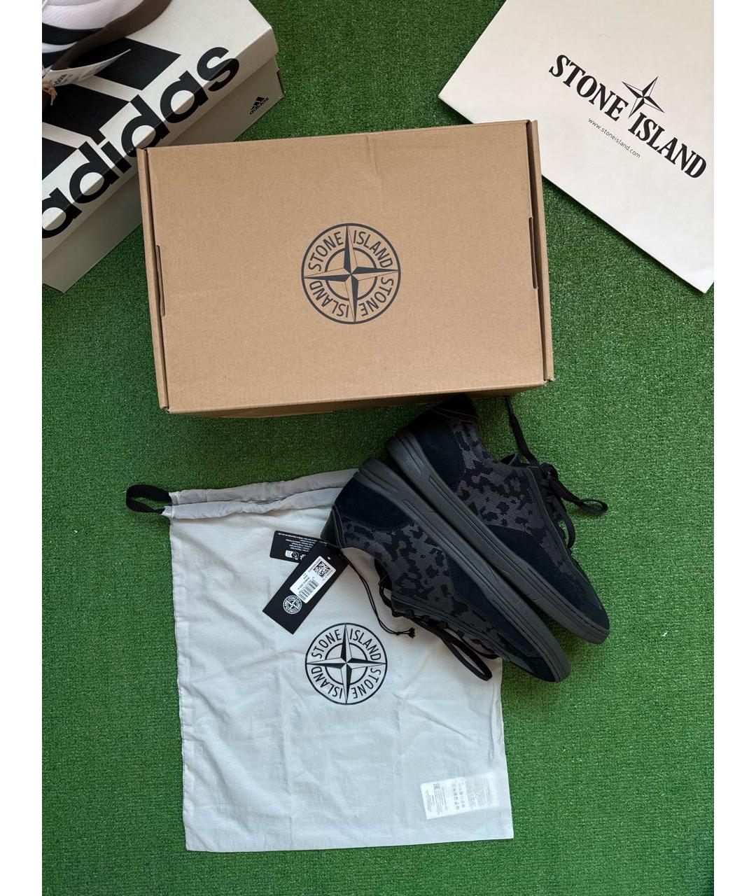 STONE ISLAND Черные кожаные низкие кроссовки / кеды, фото 4