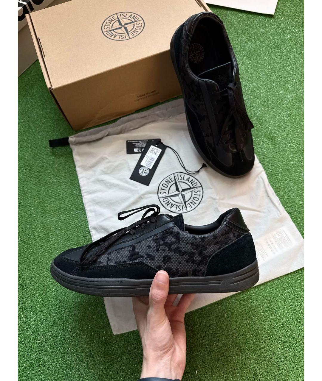 STONE ISLAND Черные кожаные низкие кроссовки / кеды, фото 2
