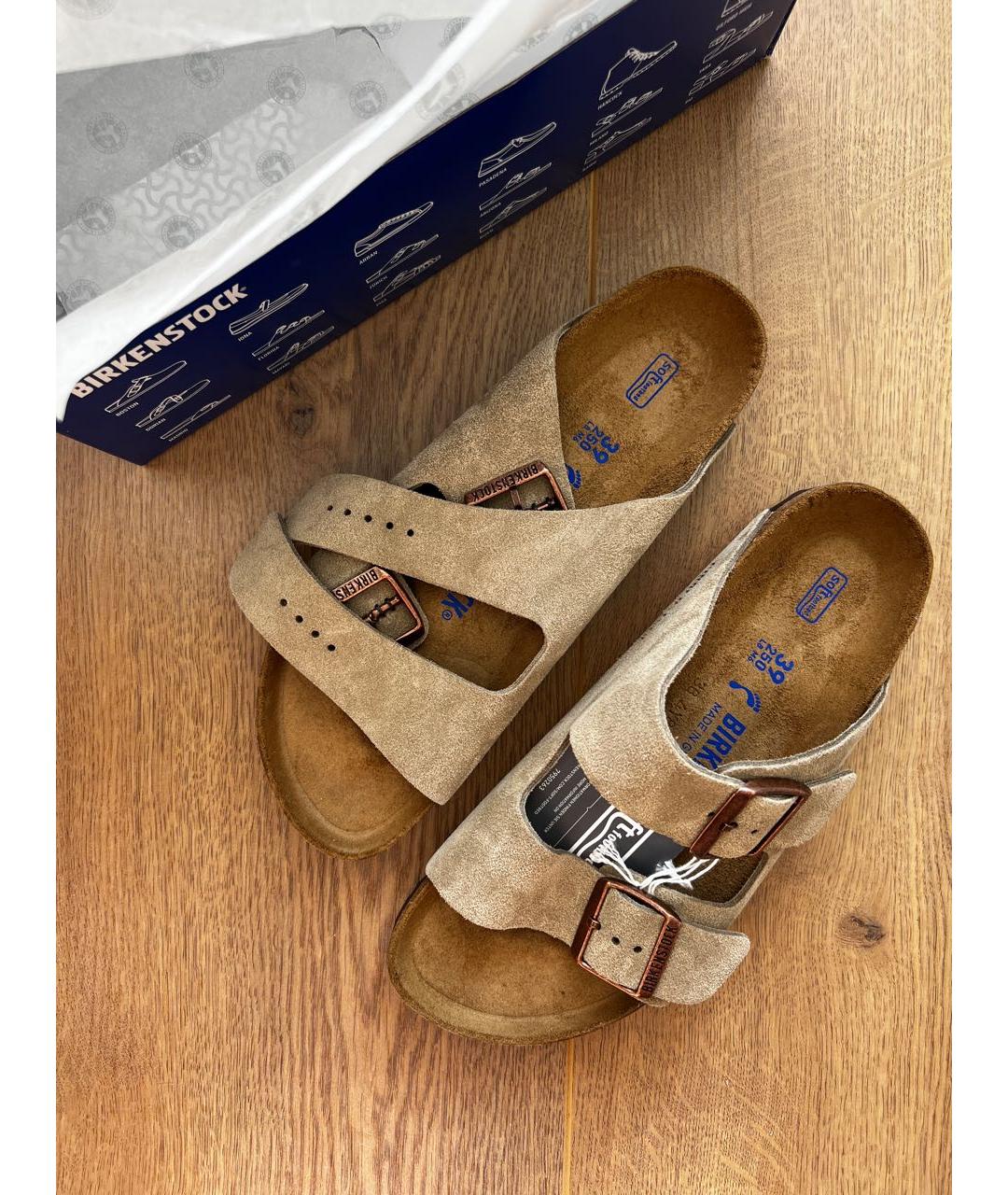 BIRKENSTOCK Бежевые замшевые босоножки, фото 2