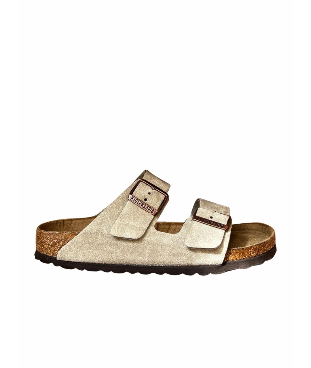 BIRKENSTOCK Бежевые замшевые босоножки, фото 1