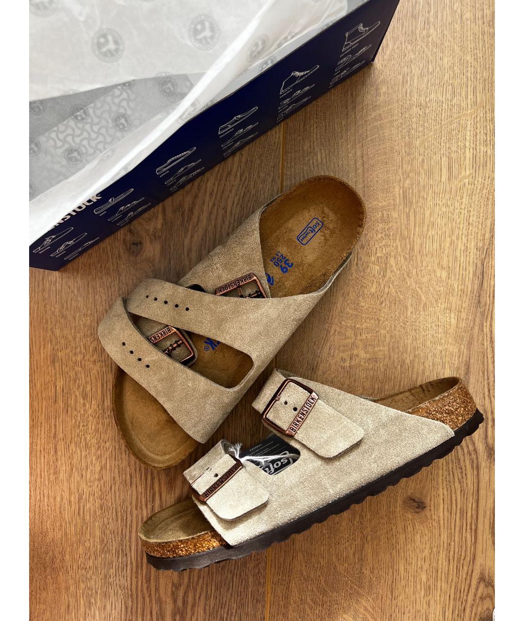 BIRKENSTOCK Бежевые замшевые босоножки, фото 5