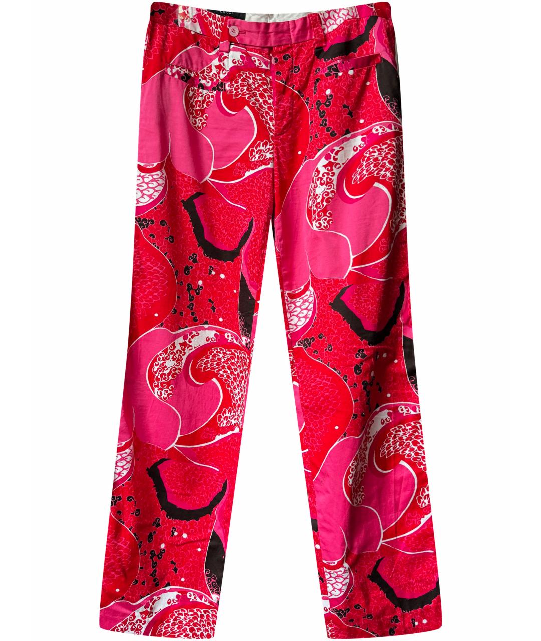 GUCCI Красные хлопковые прямые брюки, фото 1