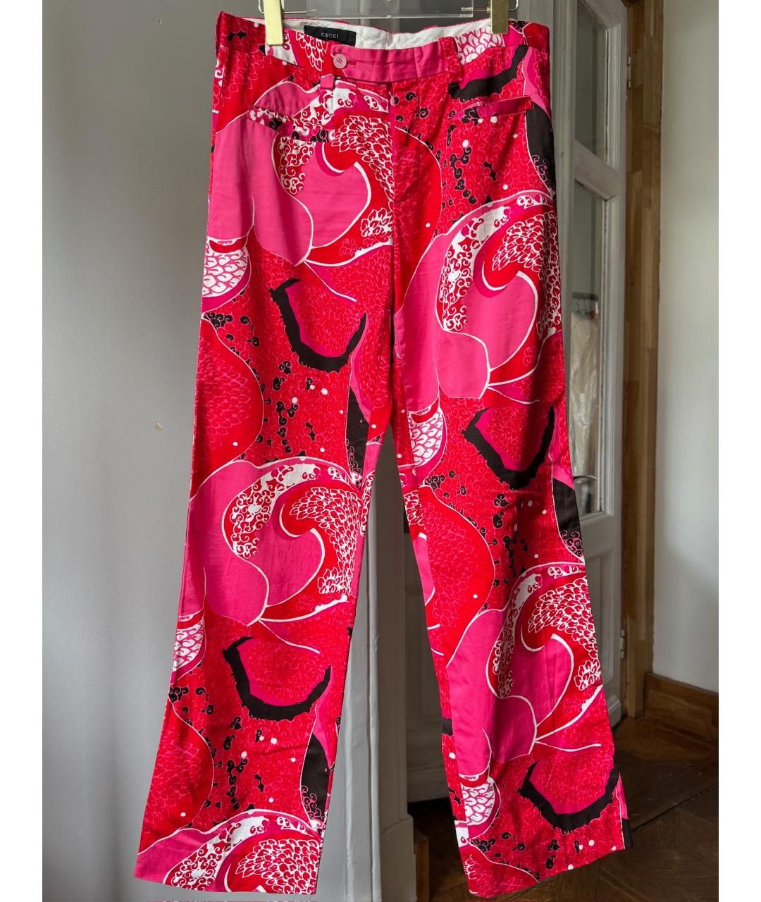 GUCCI Красные хлопковые прямые брюки, фото 10