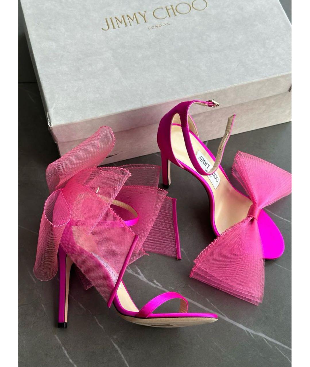 JIMMY CHOO Розовые текстильные босоножки, фото 2