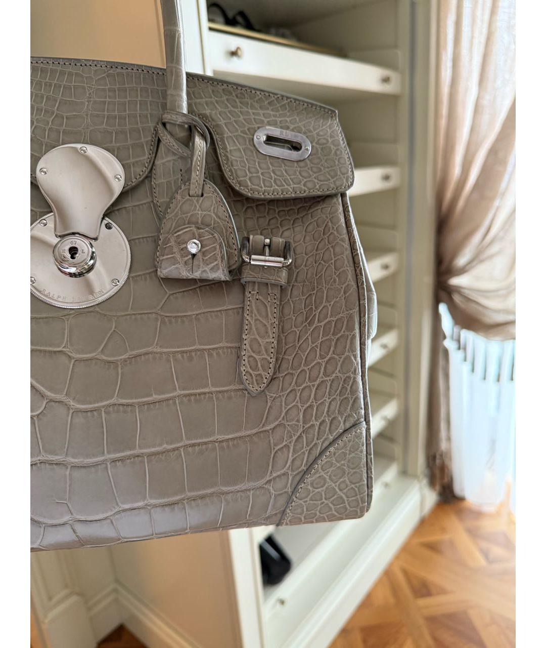 RALPH LAUREN Серая сумка с короткими ручками из экзотической кожи, фото 6