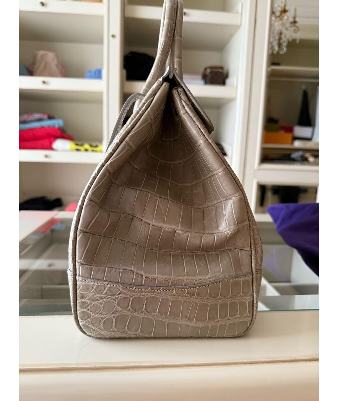 RALPH LAUREN Серая сумка с короткими ручками из экзотической кожи, фото 7