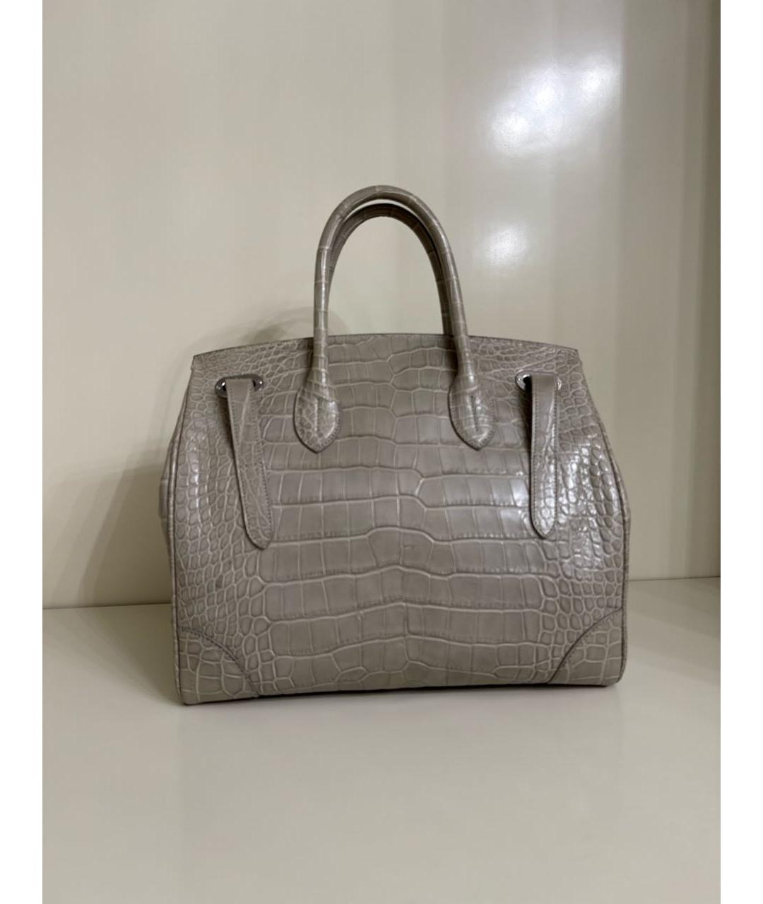 RALPH LAUREN Серая сумка с короткими ручками из экзотической кожи, фото 3