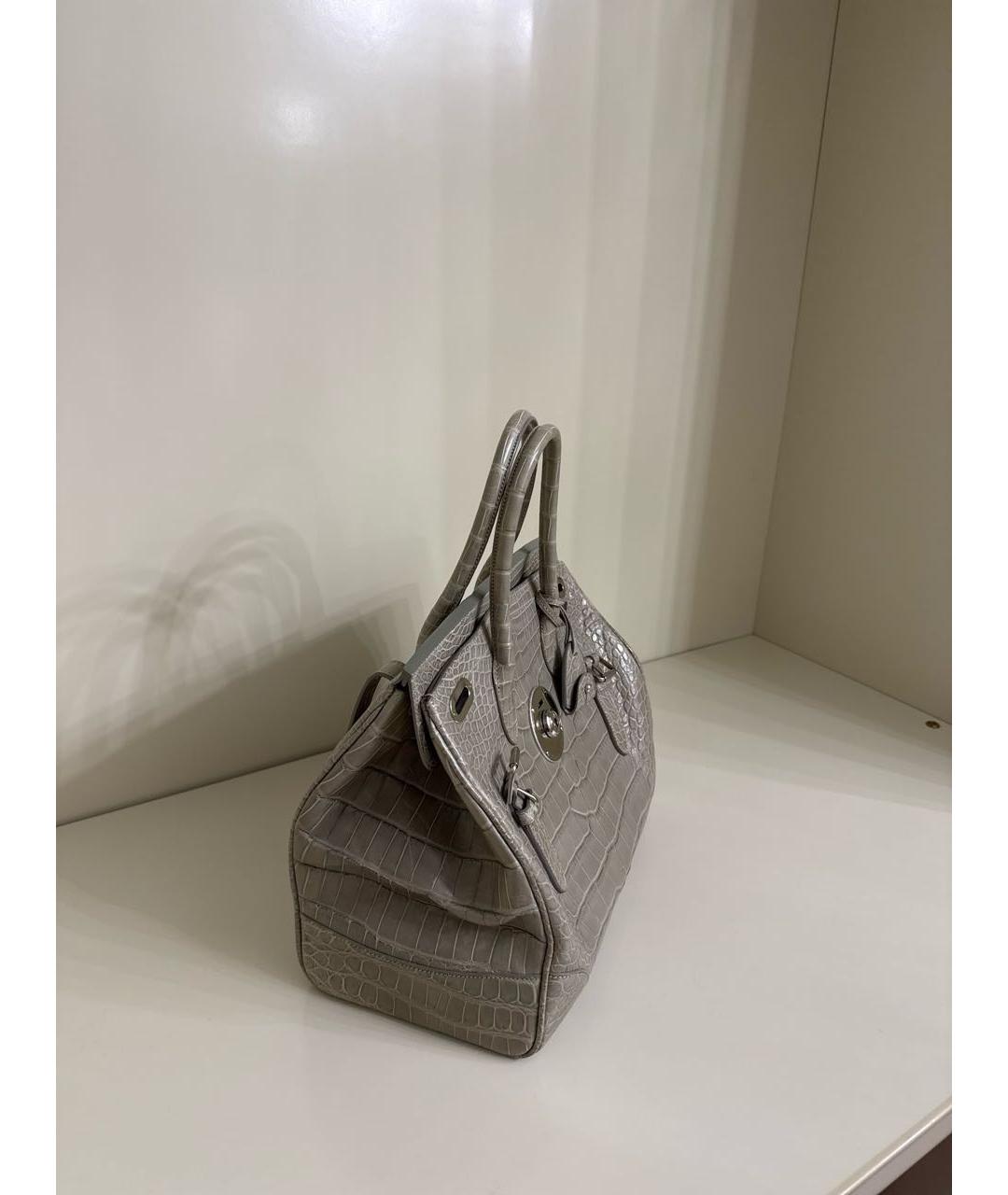 RALPH LAUREN Серая сумка с короткими ручками из экзотической кожи, фото 2