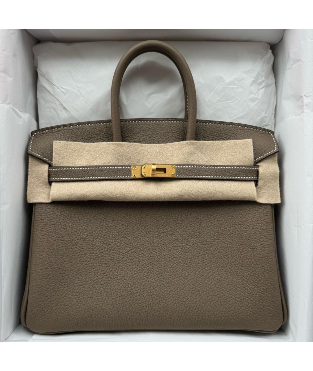 HERMES Коричневая кожаная сумка с короткими ручками, фото 3