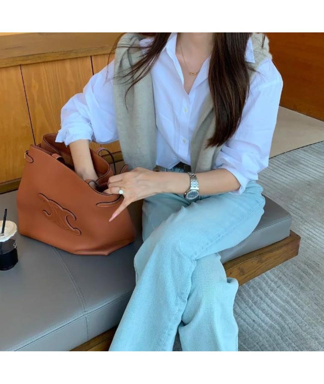CELINE Коричневая кожаная сумка тоут, фото 8