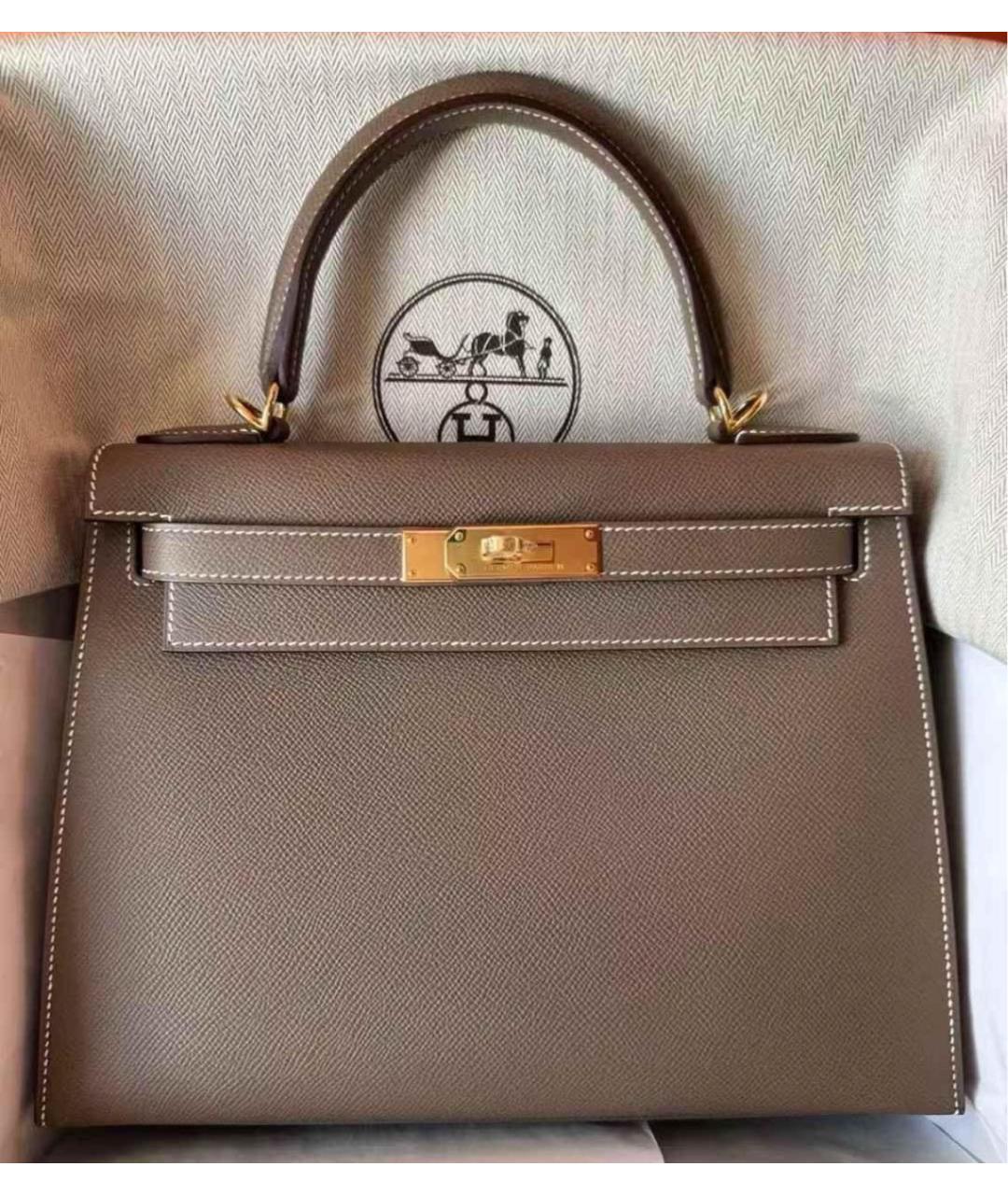 HERMES Коричневая кожаная сумка с короткими ручками, фото 2