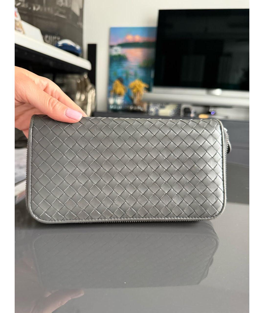 BOTTEGA VENETA Антрацитовый кожаный кошелек, фото 2