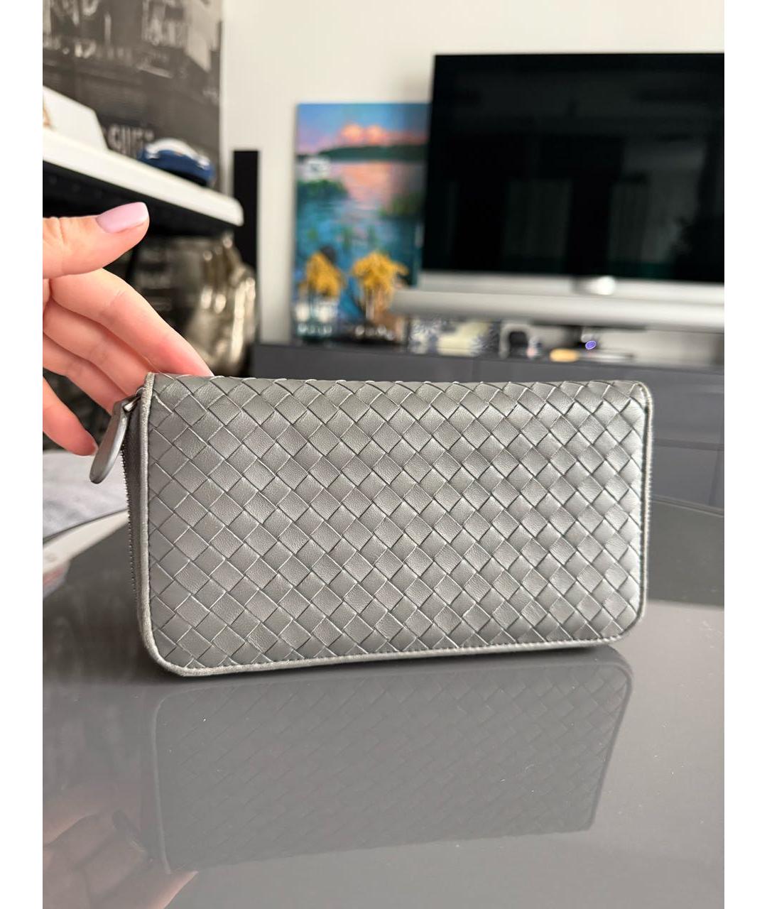 BOTTEGA VENETA Антрацитовый кожаный кошелек, фото 8
