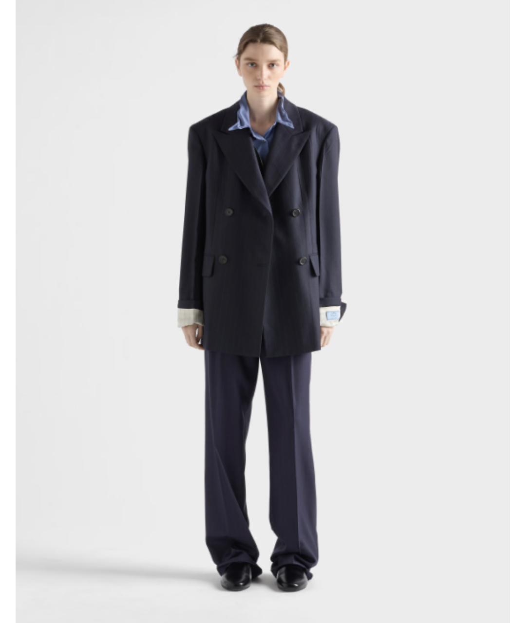PRADA Синие шерстяные прямые брюки, фото 3