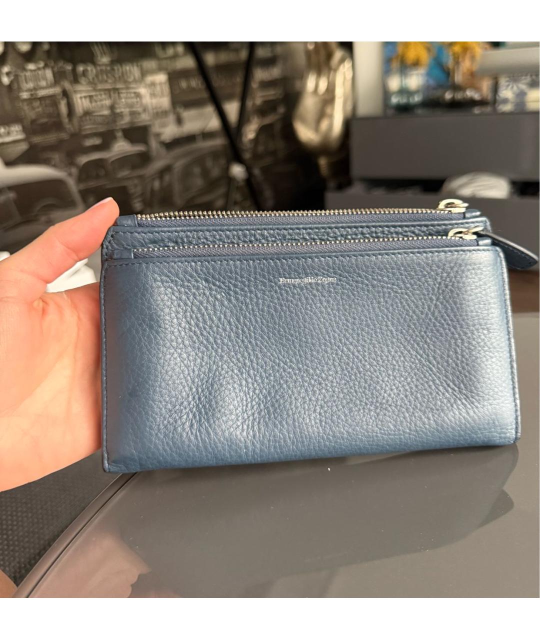ERMENEGILDO ZEGNA XXX Темно-синий кожаный кошелек, фото 7