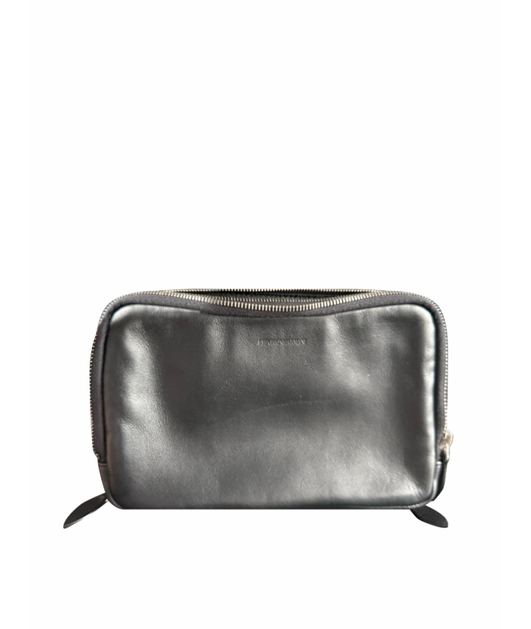EMPORIO ARMANI Черная кожаная барсетка, фото 1