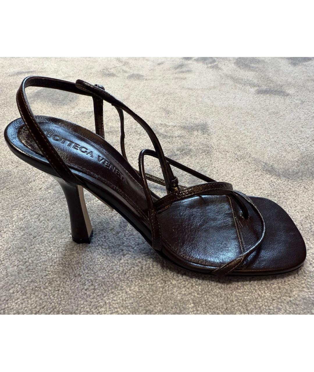 BOTTEGA VENETA Коричневые кожаные босоножки, фото 9