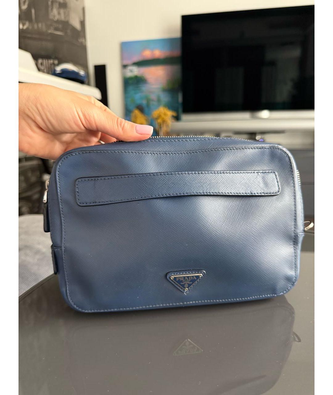 PRADA Синяя кожаная барсетка, фото 7