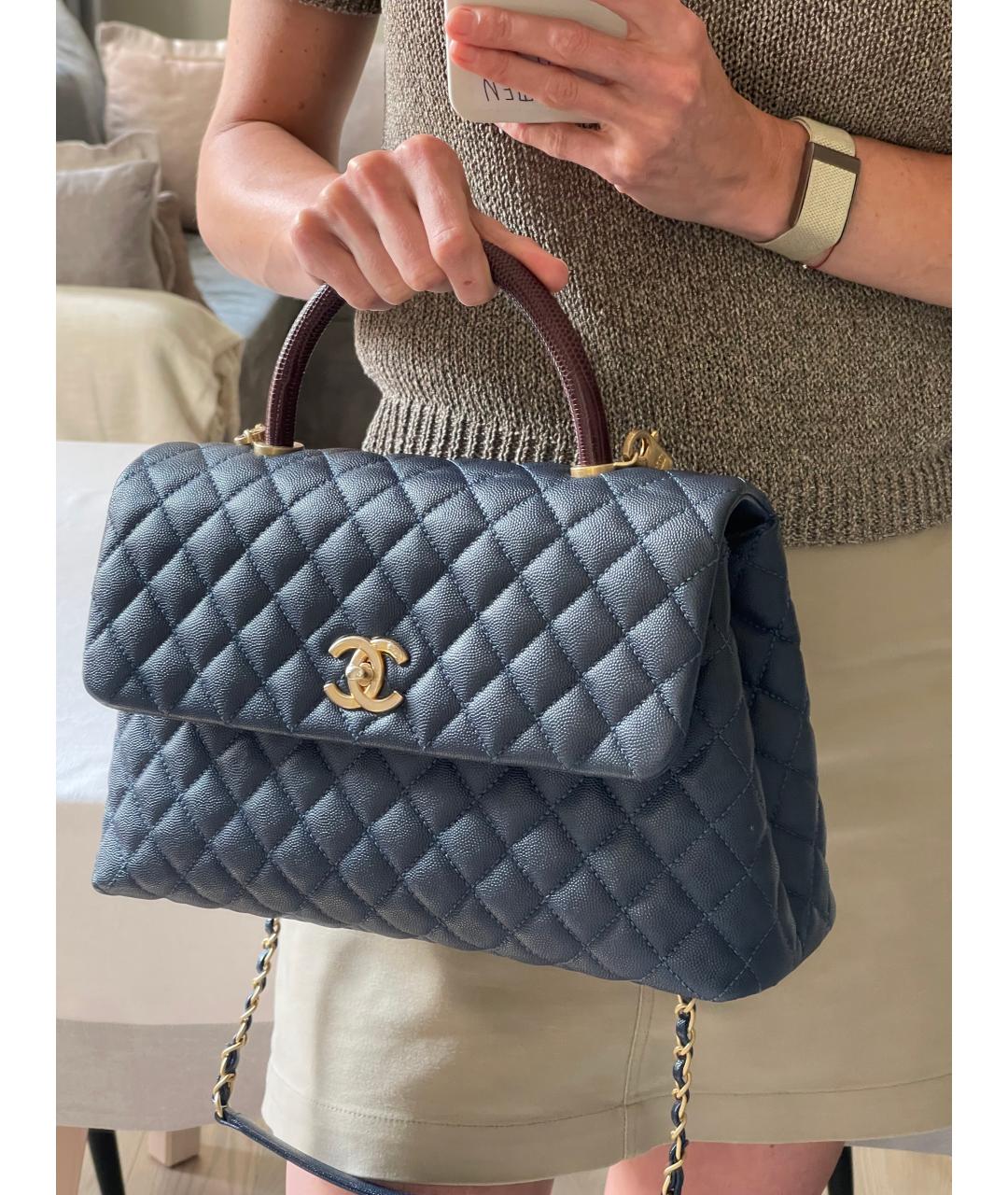CHANEL Темно-синяя кожаная сумка через плечо, фото 7
