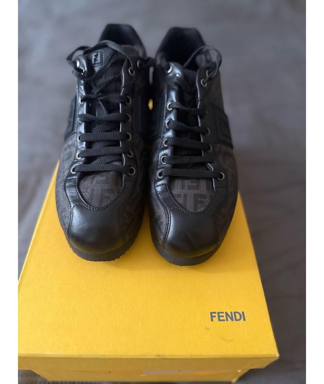 FENDI Коричневые кожаные кроссовки, фото 2