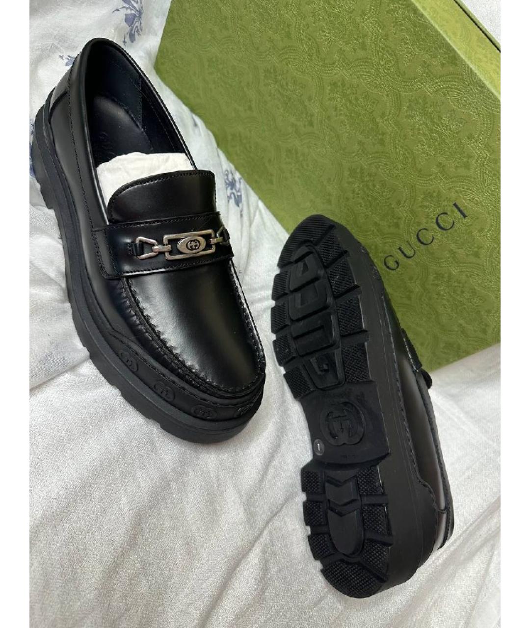 GUCCI Черные кожаные лоферы, фото 4