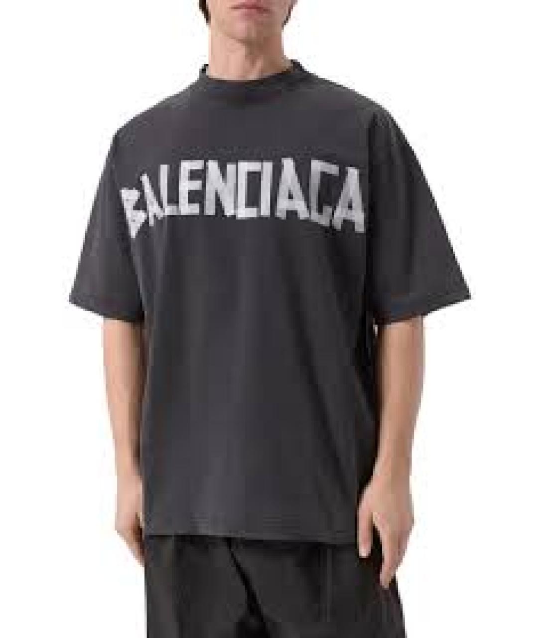 BALENCIAGA Серая хлопковая футболка, фото 2