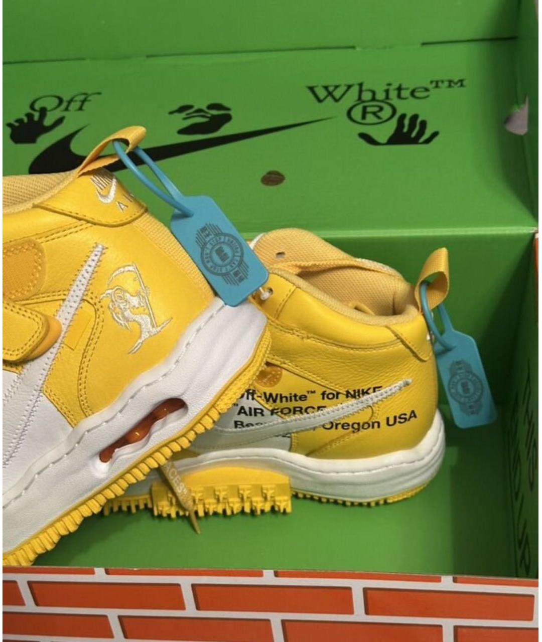 NIKE X OFF-WHITE Желтые кожаные высокие кроссовки / кеды, фото 6