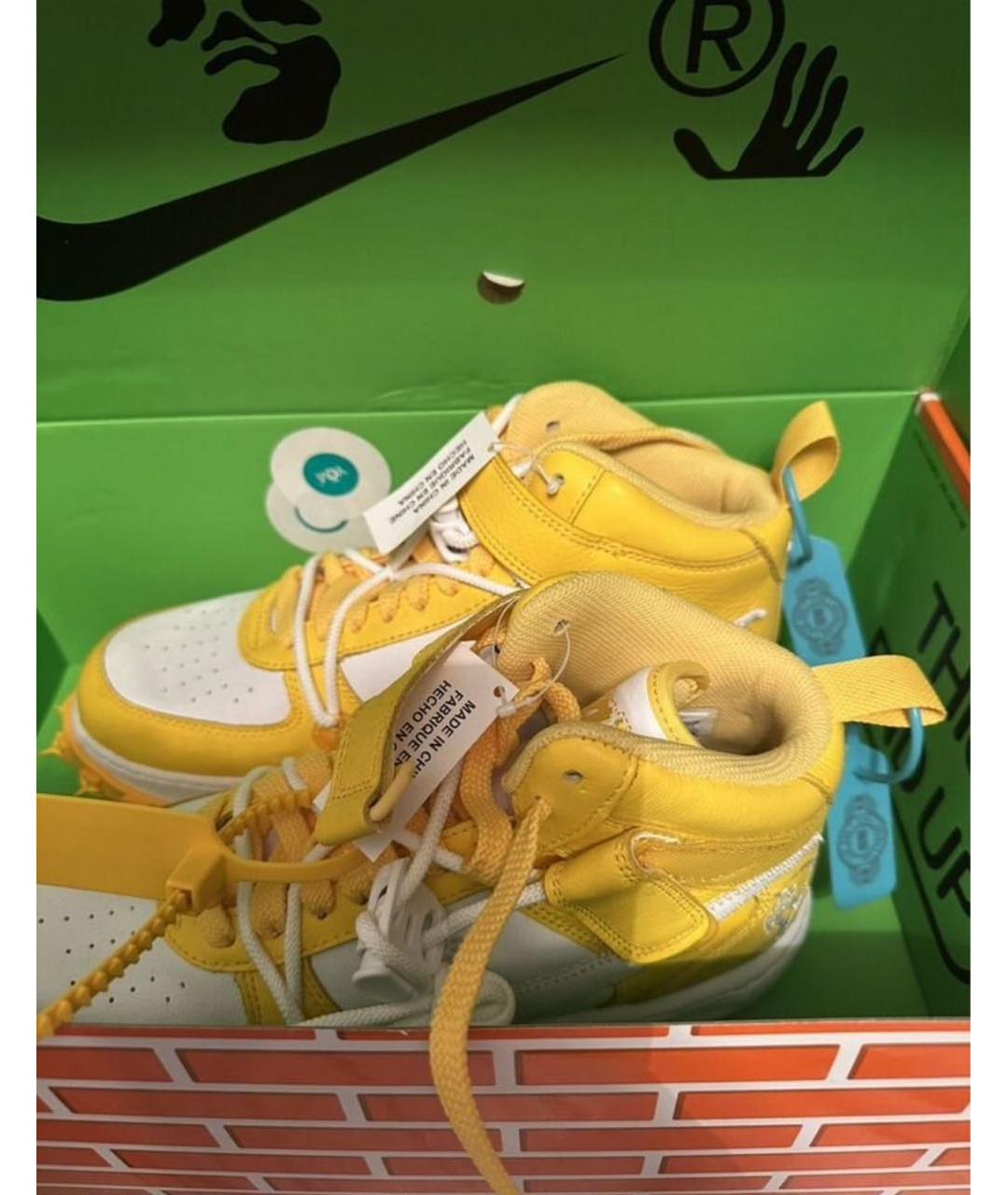 NIKE X OFF-WHITE Желтые кожаные высокие кроссовки / кеды, фото 3
