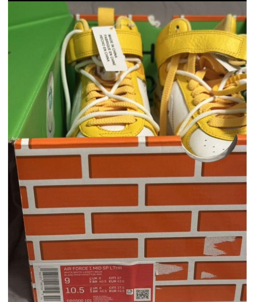 NIKE X OFF-WHITE Желтые кожаные высокие кроссовки / кеды, фото 4