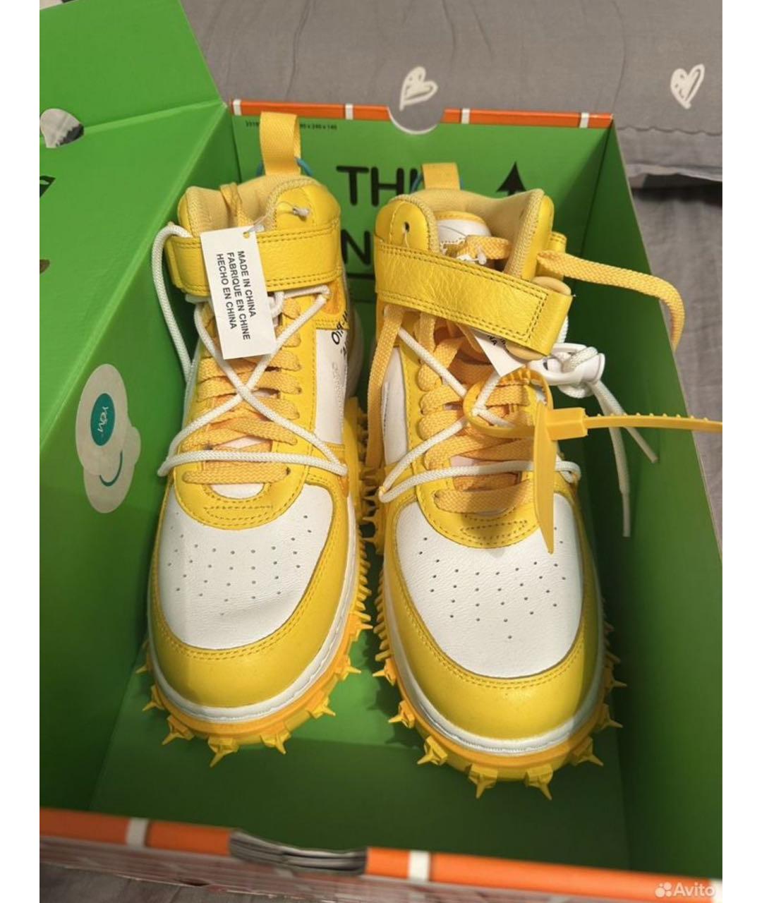 NIKE X OFF-WHITE Желтые кожаные высокие кроссовки / кеды, фото 8