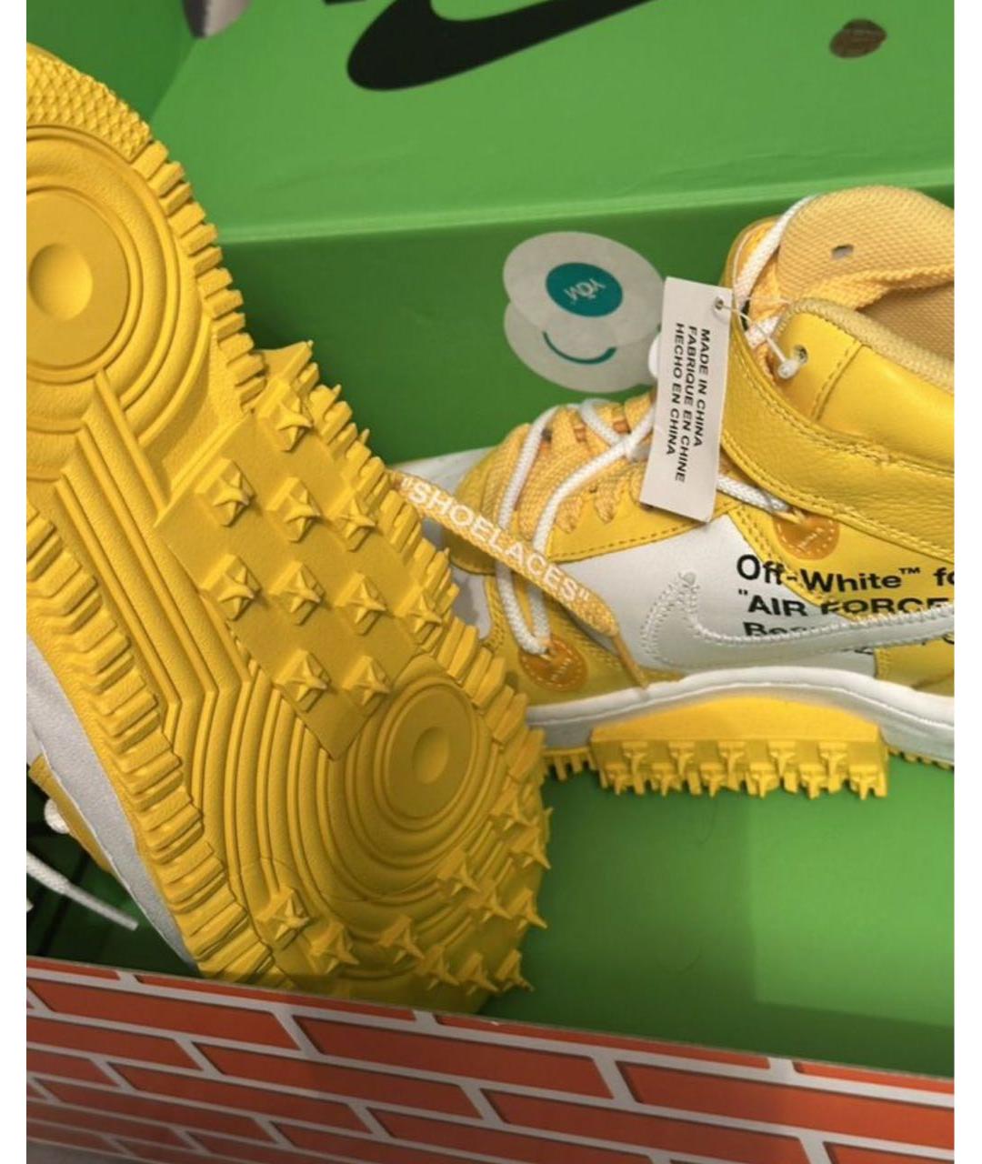 NIKE X OFF-WHITE Желтые кожаные высокие кроссовки / кеды, фото 5