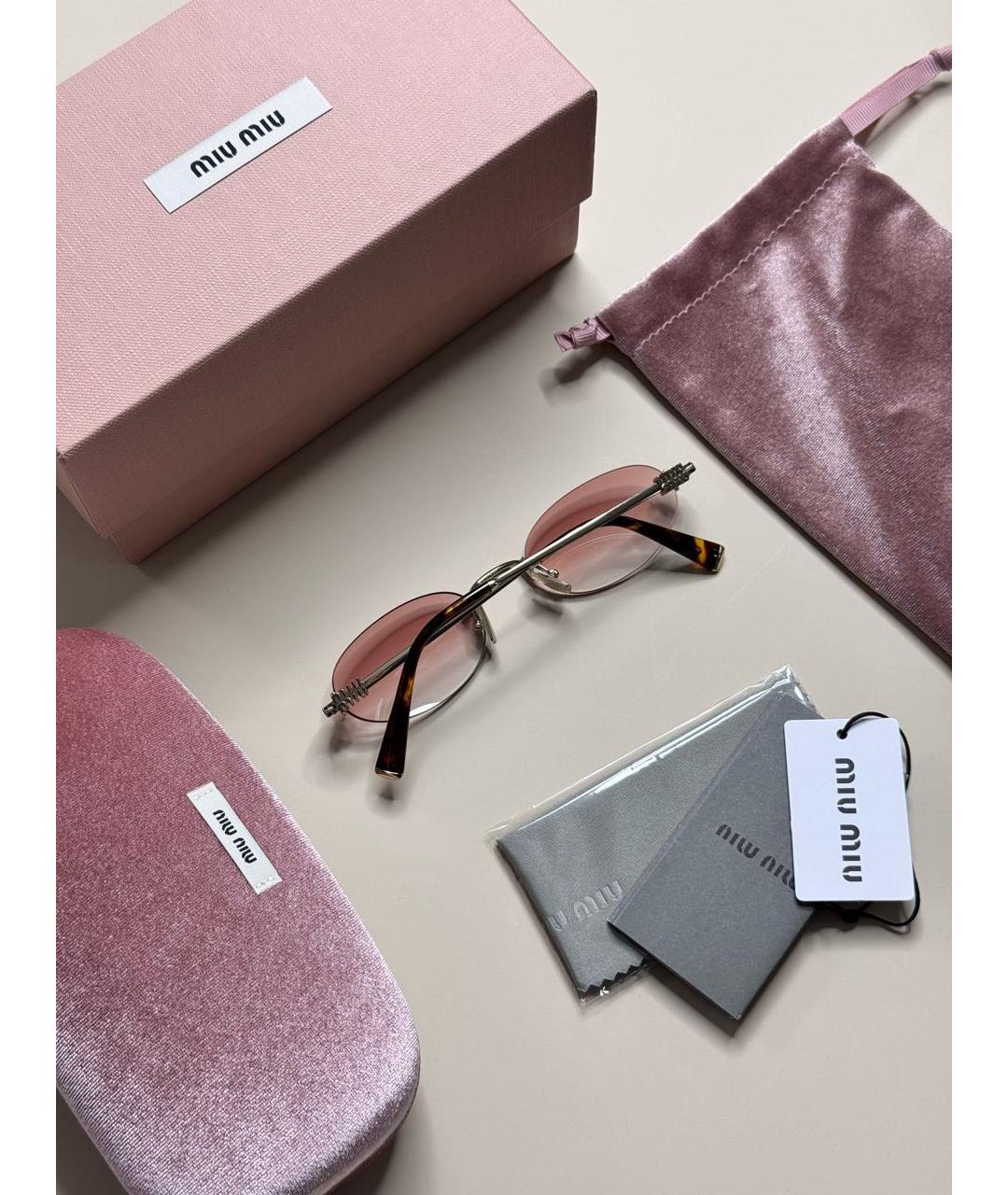 MIU MIU Розовые металлические солнцезащитные очки, фото 5