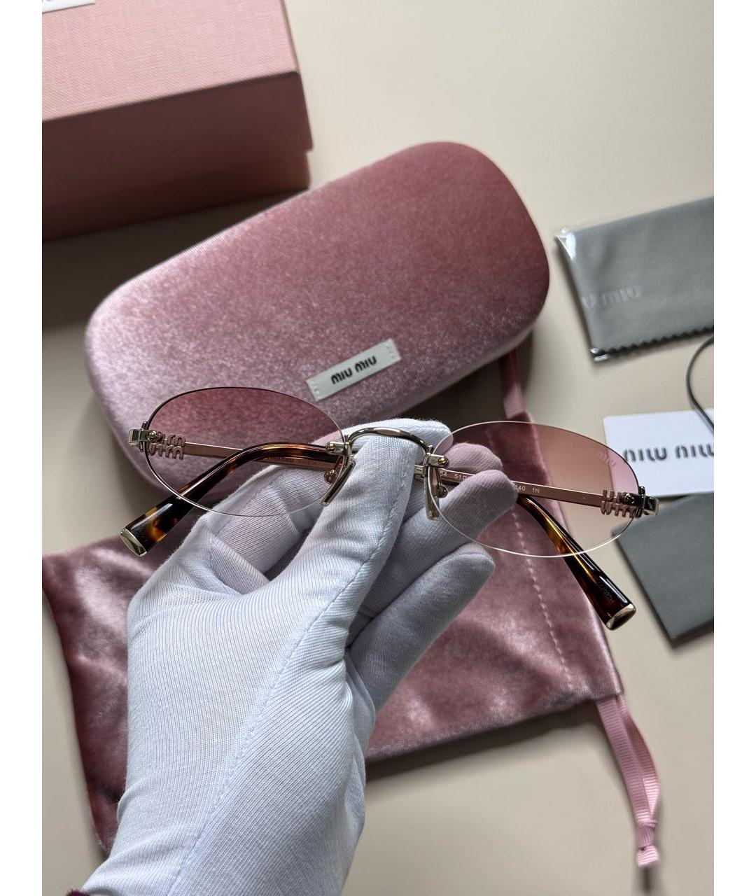 MIU MIU Розовые металлические солнцезащитные очки, фото 7