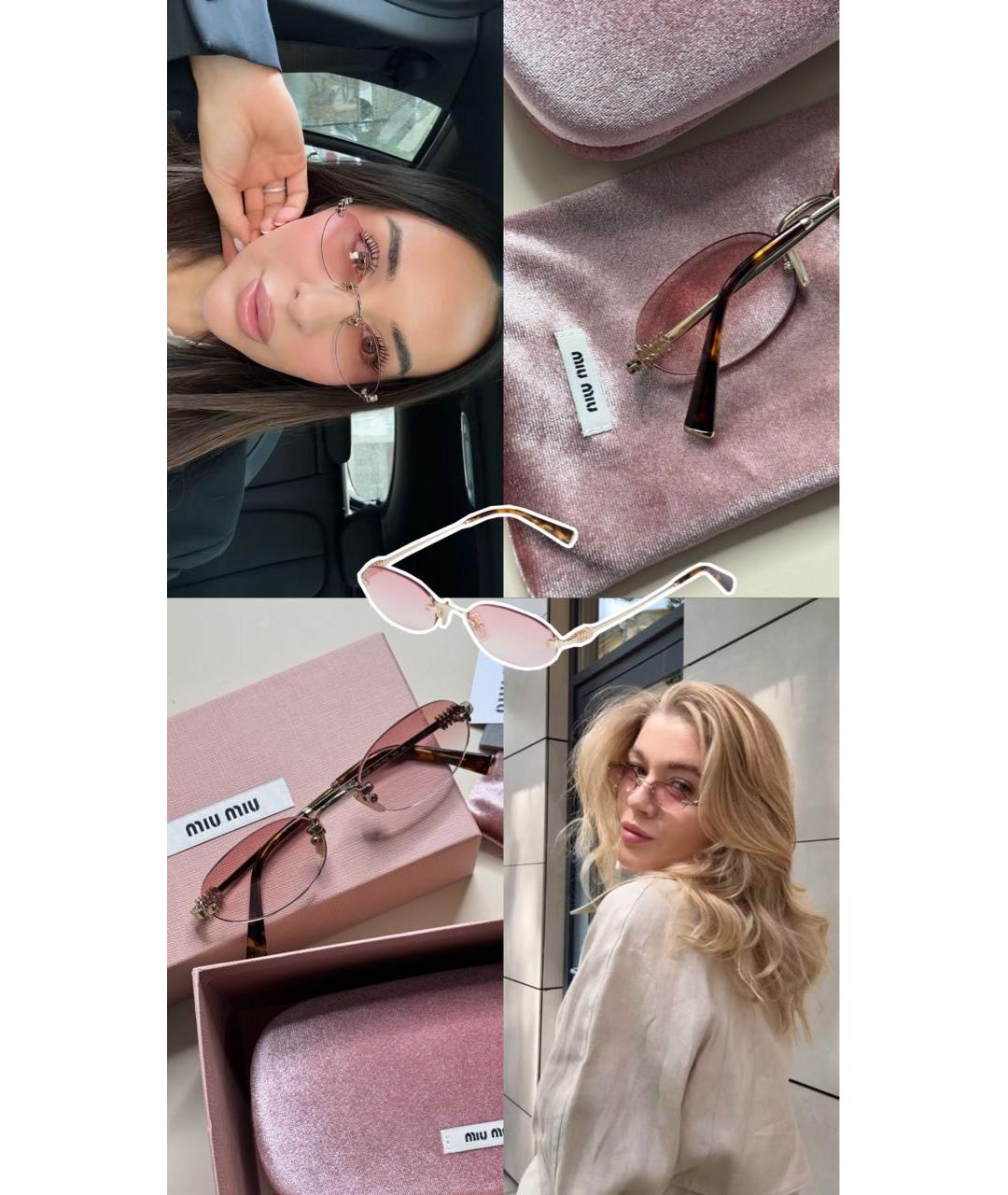 MIU MIU Розовые металлические солнцезащитные очки, фото 8