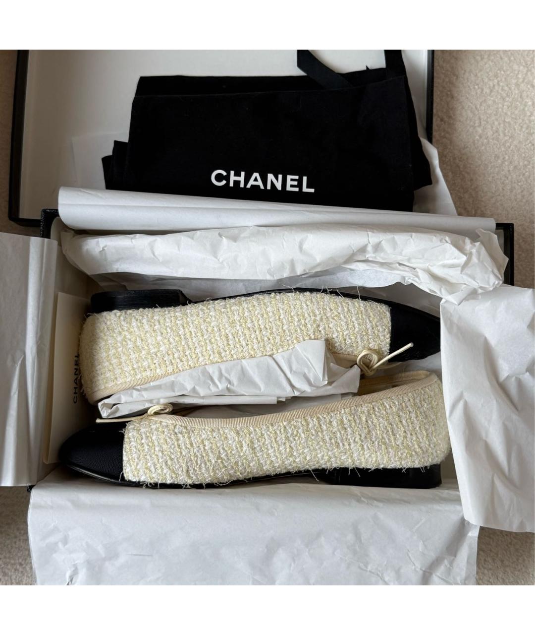 CHANEL Белые текстильные балетки, фото 8