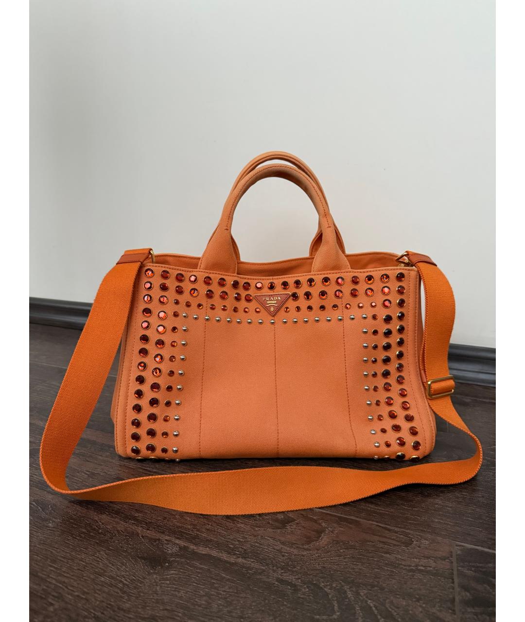 PRADA Оранжевая тканевая пляжная сумка, фото 8