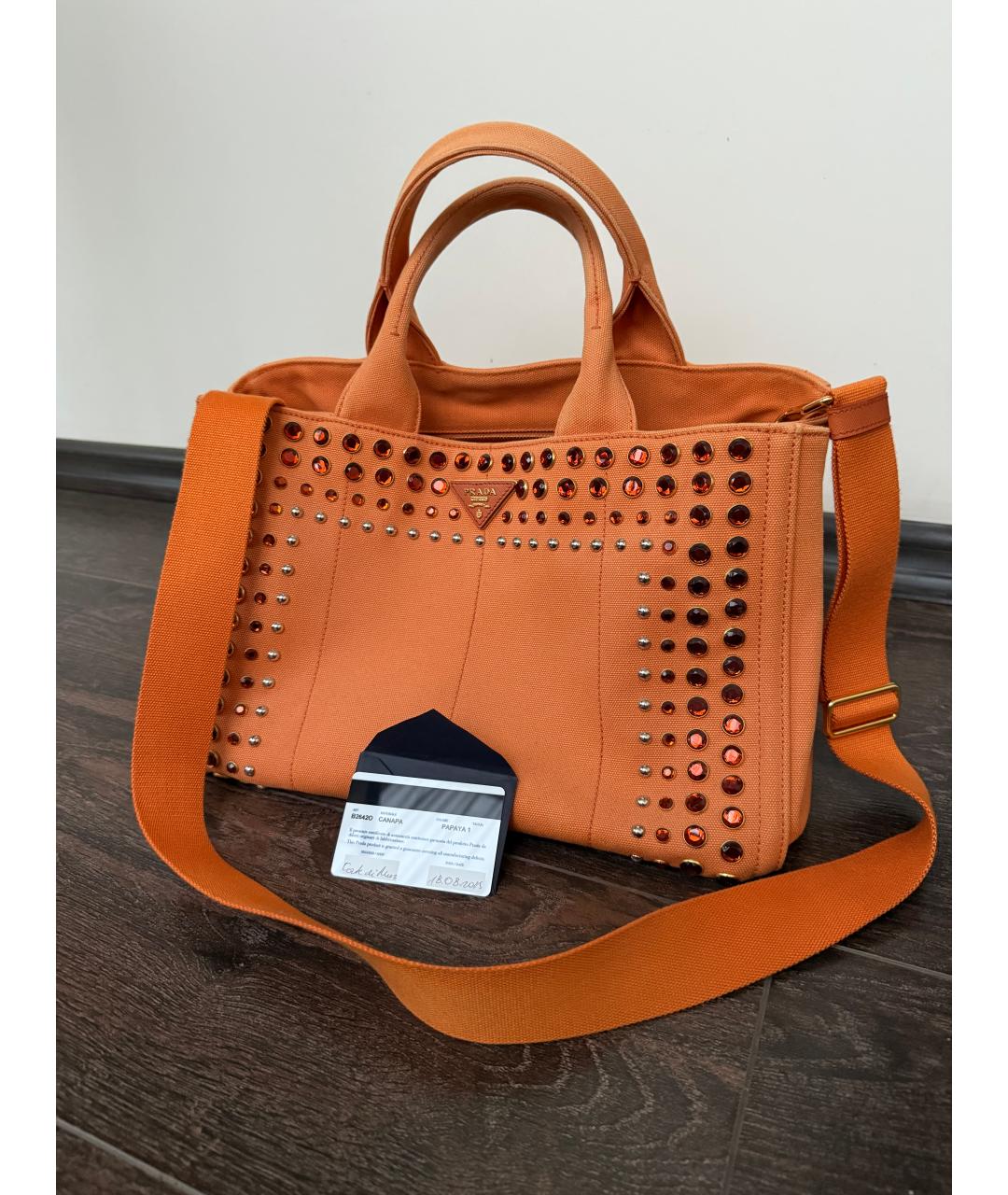 PRADA Оранжевая тканевая пляжная сумка, фото 5