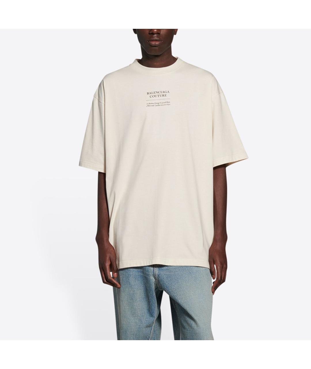 BALENCIAGA Бежевая хлопковая футболка, фото 4
